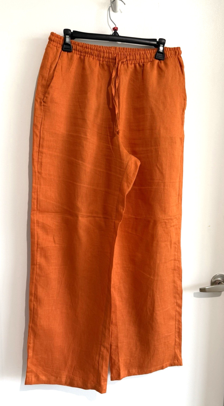 LCW Vision Waikiki Orange wide leg linen Pants fall 4 pockets pull on EU 40/US 8